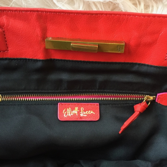 Elliott Lucca Large Red Leather Tote w/Woven Sides - Picture 5 of 9